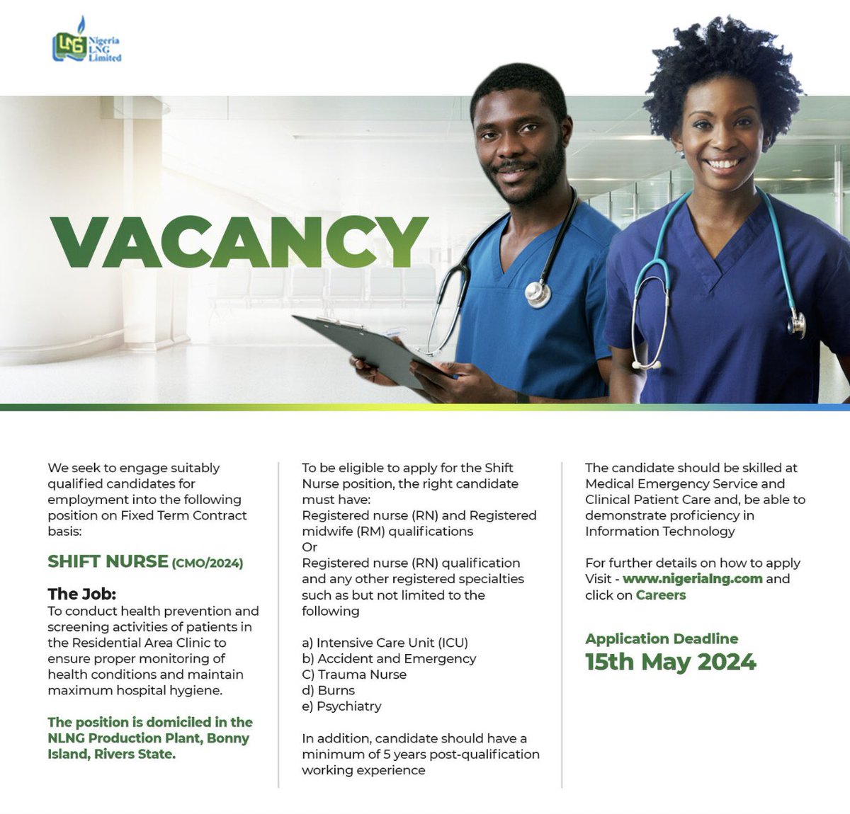 Apply for Shift Nurse Vacancy at Nigeria LNG Limited 2024