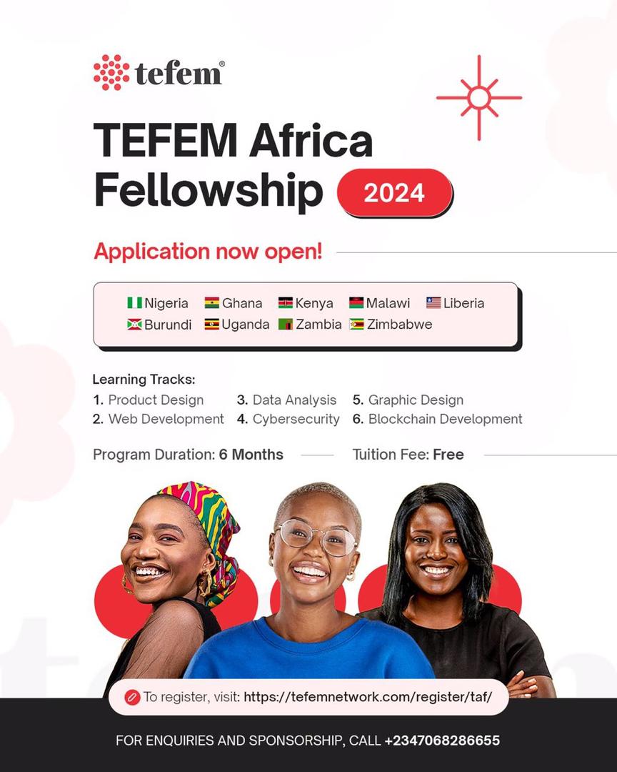 TEFEM Africa Tech Fellowship for 20,000 African Women
