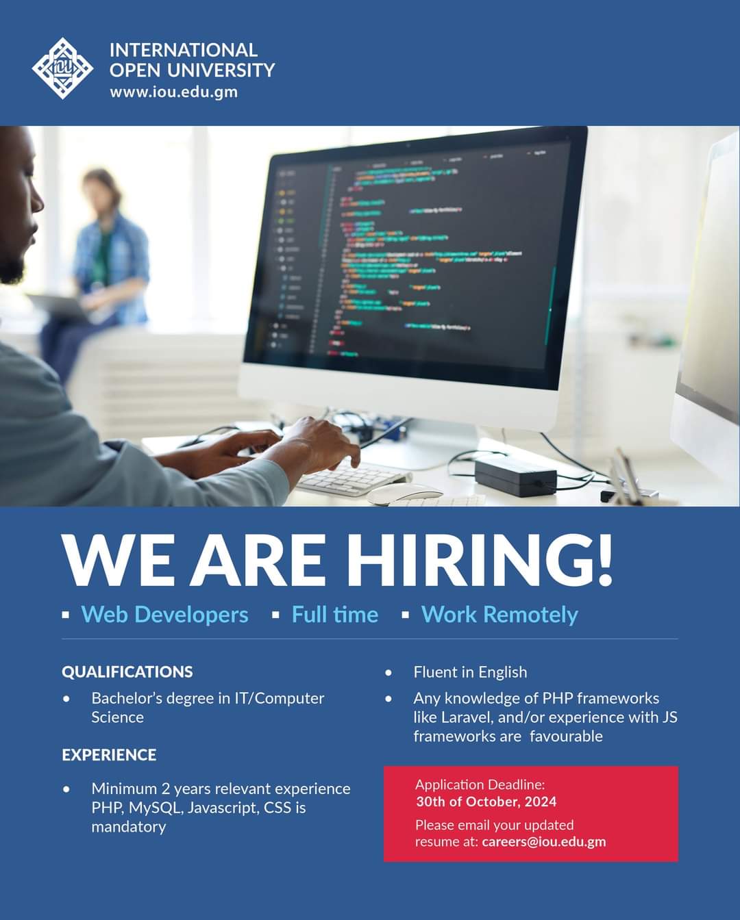 International Open University is Hiring Web Developers (Remote, Full-time)