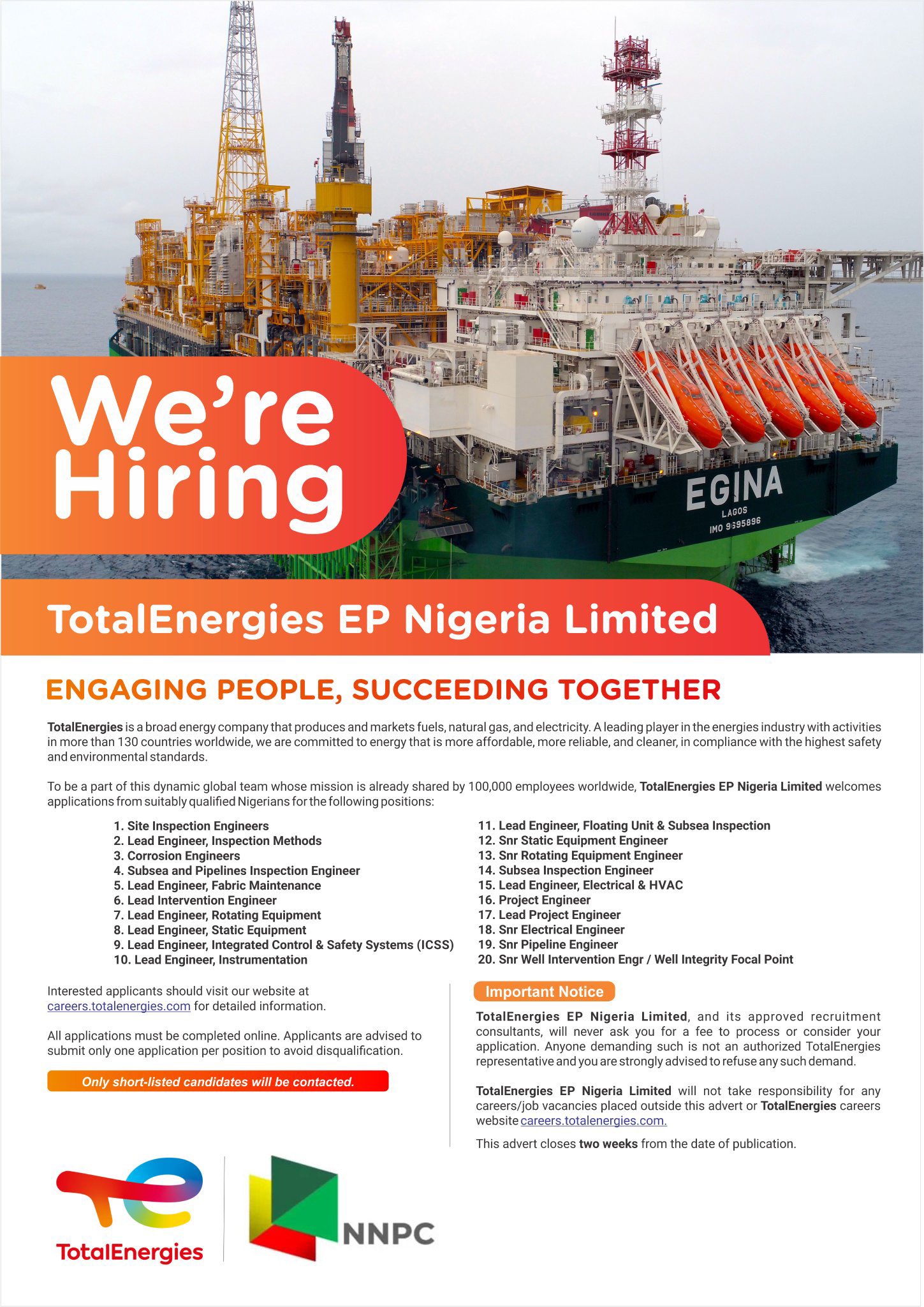 TotalEnergies Nigeria Limited 2024 Personnel Recruitment (22 Open Positions)