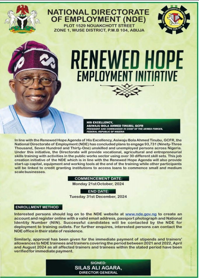 NDE Renewed Hope Employment Initiative 2024