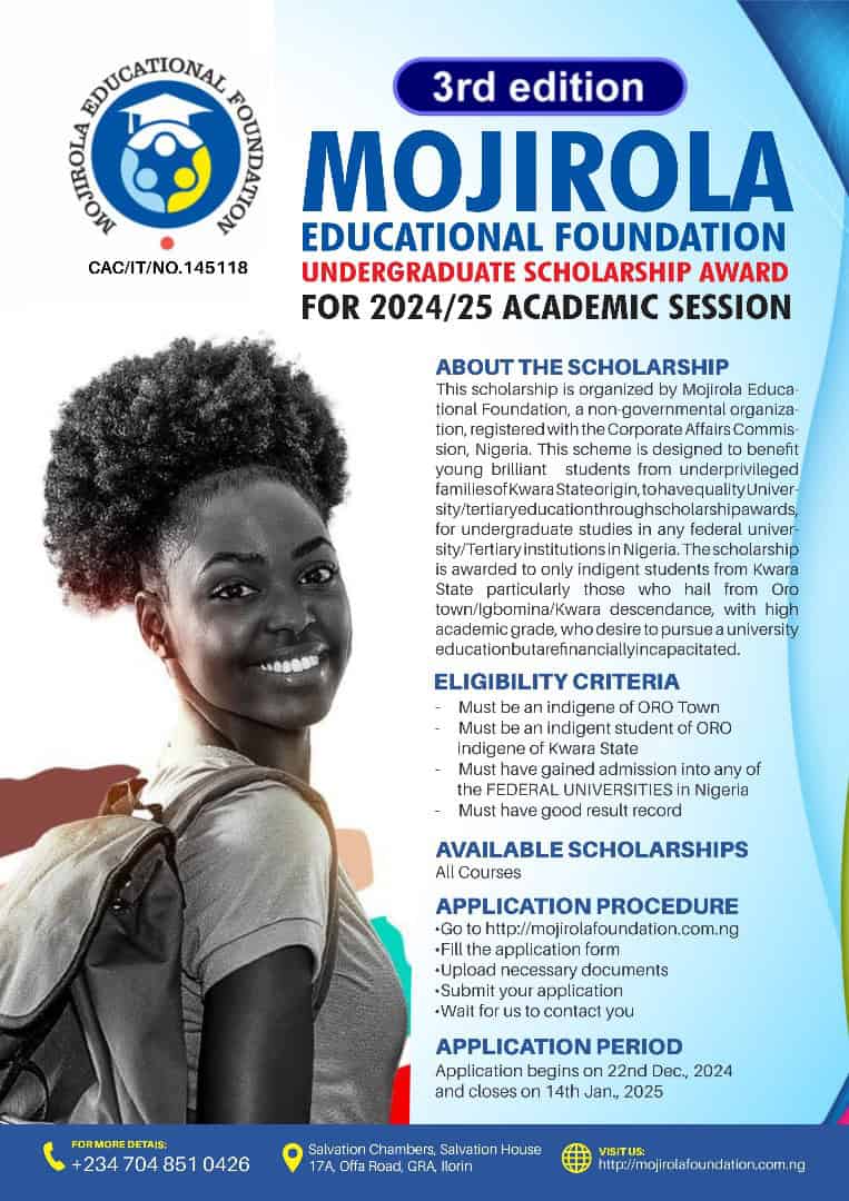 Mojirola Educational Foundation 2025 Scholarship Program for Nigerian Students