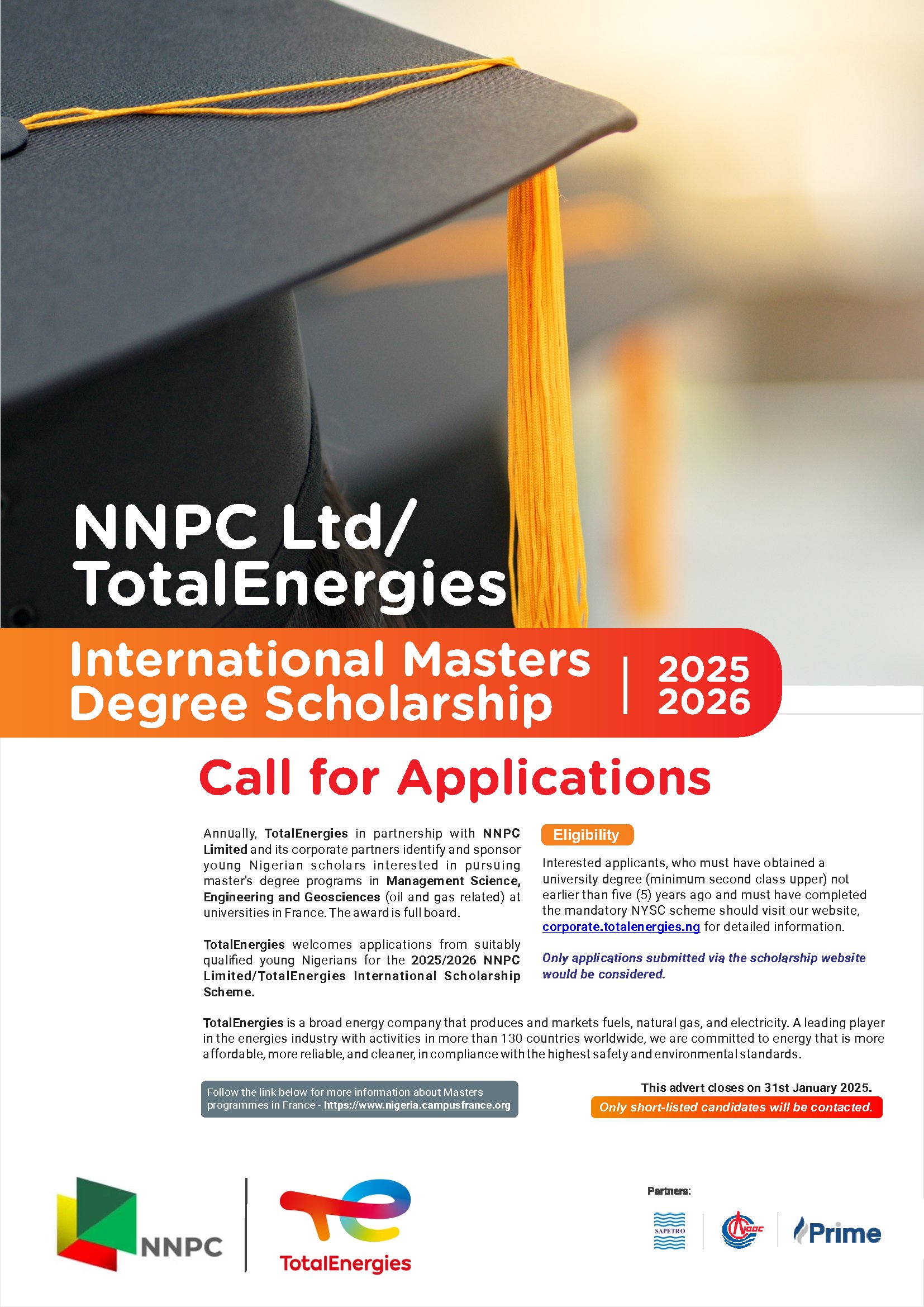 NNPC/ Total International Masters Degree Scholarship 2025-2026